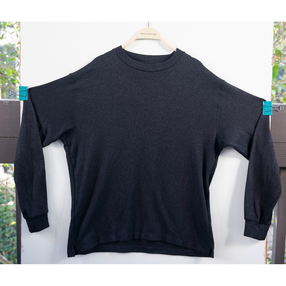 Uniqlo Sweatshirt Men L Black Gray Good Crew Neck Pullover Heavyweight Fleece